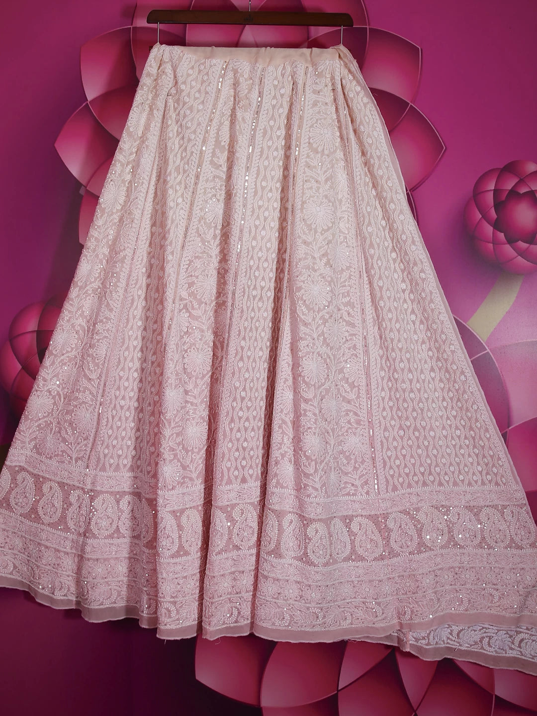 Ada Hand Embroidered Pink Ombre Shade Pure Georgette Lucknowi Chikankari Lehenga Skirt With Pearl Work 01A288281