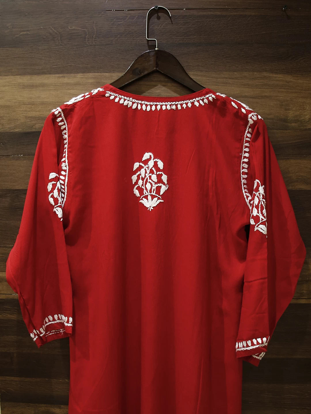 Ada Hand Embroidered Scarlet Red Rayon Lucknowi Chikankari Straight Kurta A411518