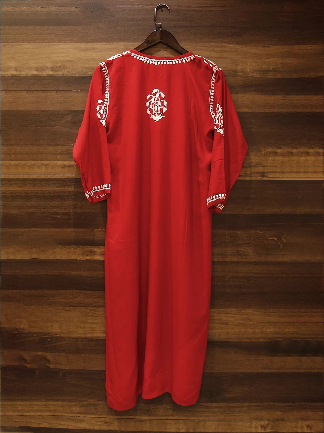 Ada Hand Embroidered Scarlet Red Rayon Lucknowi Chikankari Straight Kurta A411518