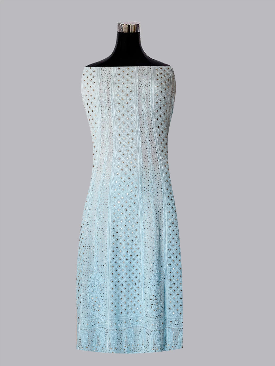 Ada Hand Embroidered Ombre Shade Of Blue Georgette Lucknowi Chikankari Semi-Stitched Anarkali Kurta Dupatta Set With Mukaish Work 01A399092