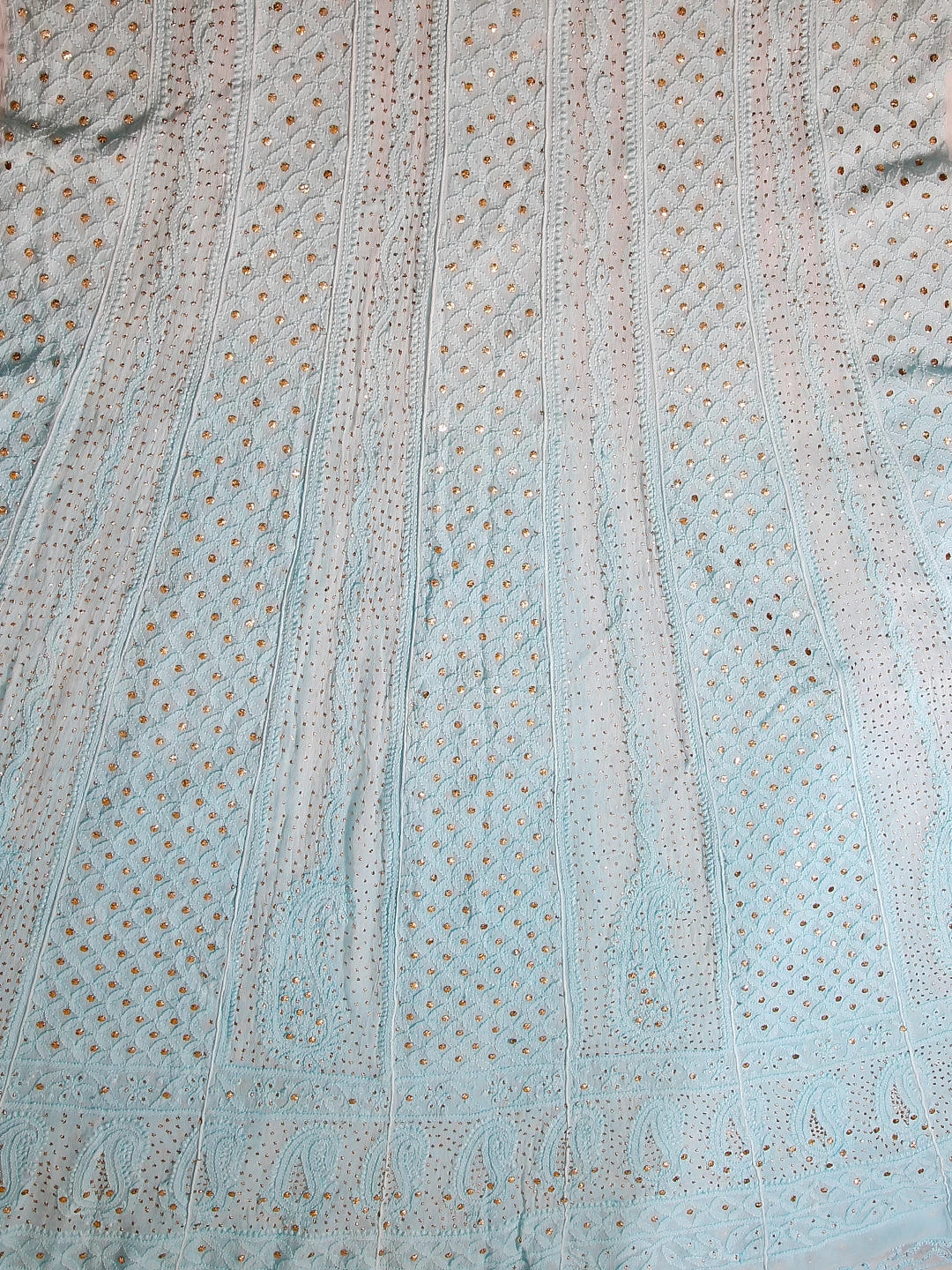 Ada Hand Embroidered Ombre Shade Of Blue Georgette Lucknowi Chikankari Semi-Stitched Anarkali Kurta Dupatta Set With Mukaish Work 01A399092