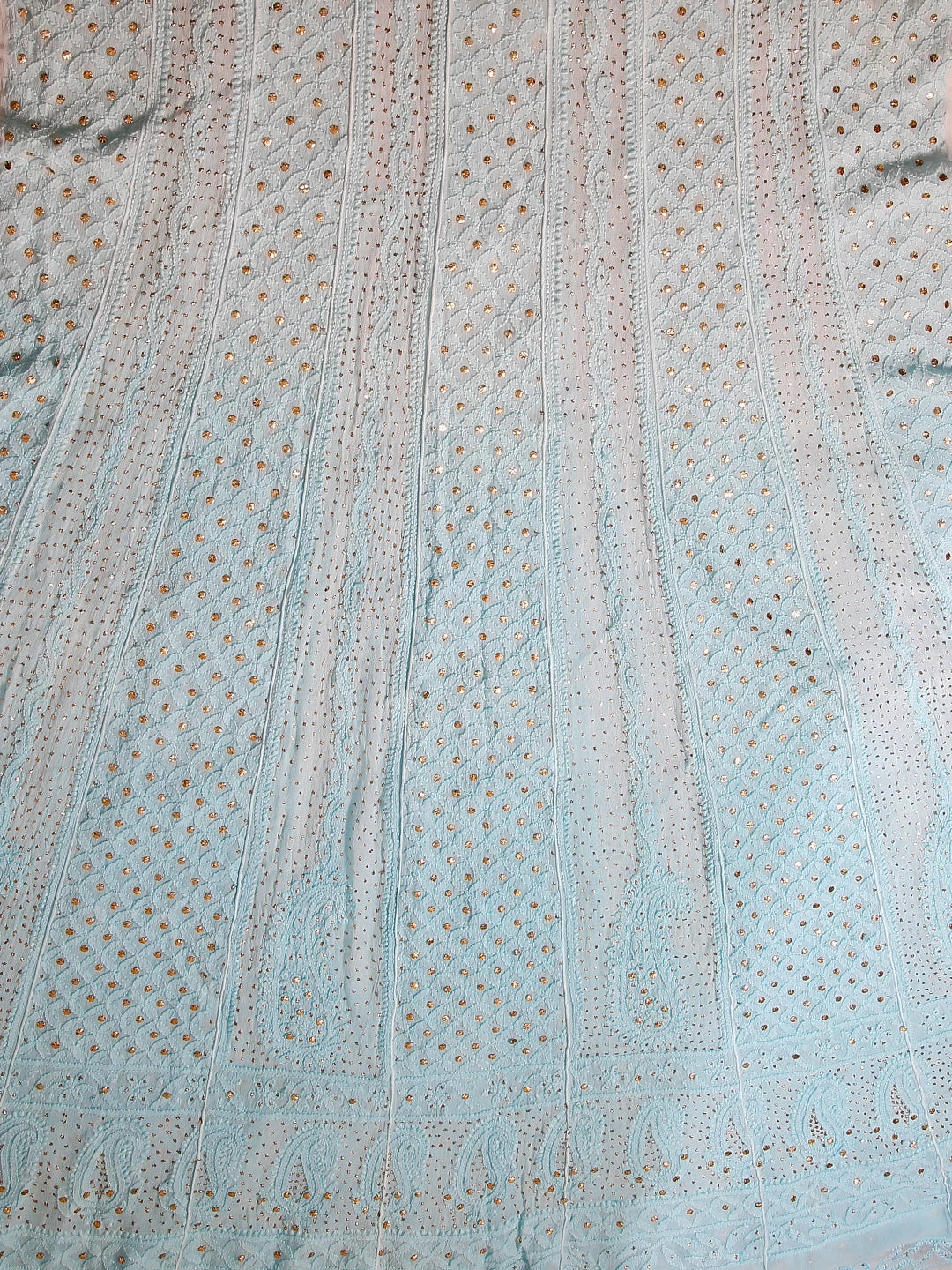 Ada Hand Embroidered Ombre Shade Of Blue Georgette Lucknowi Chikankari Semi-Stitched Anarkali Kurta Dupatta Set With Mukaish Work 01A399092