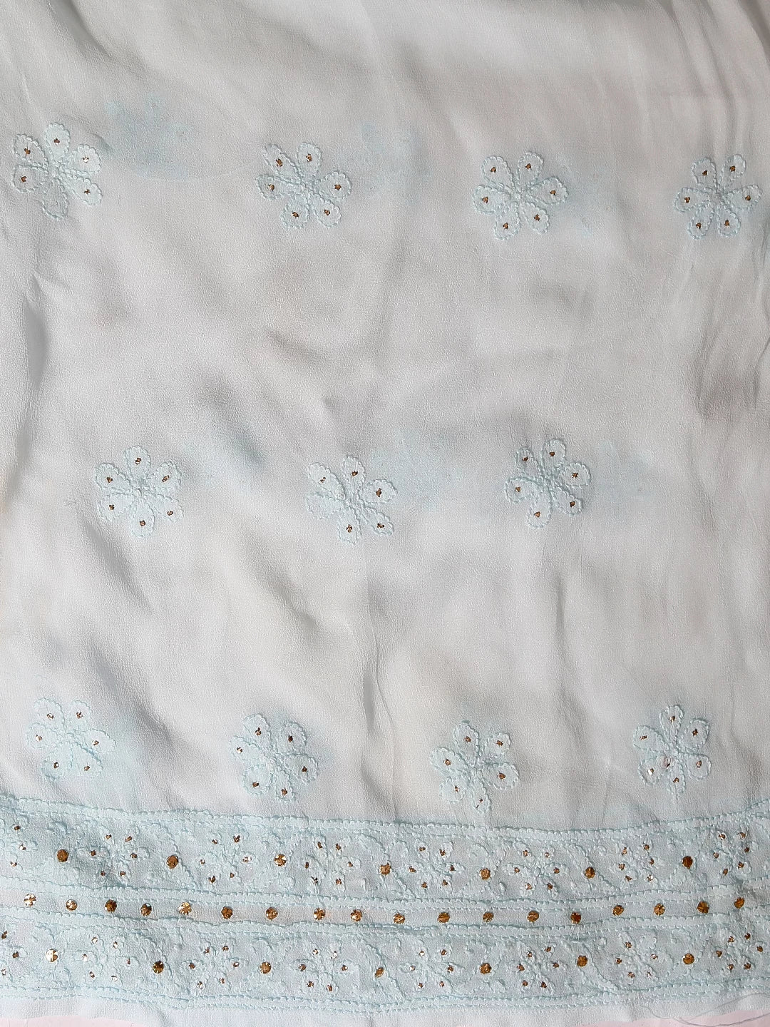 Ada Hand Embroidered Ombre Shade Of Blue Georgette Lucknowi Chikankari Semi-Stitched Anarkali Kurta Dupatta Set With Mukaish Work 01A399092