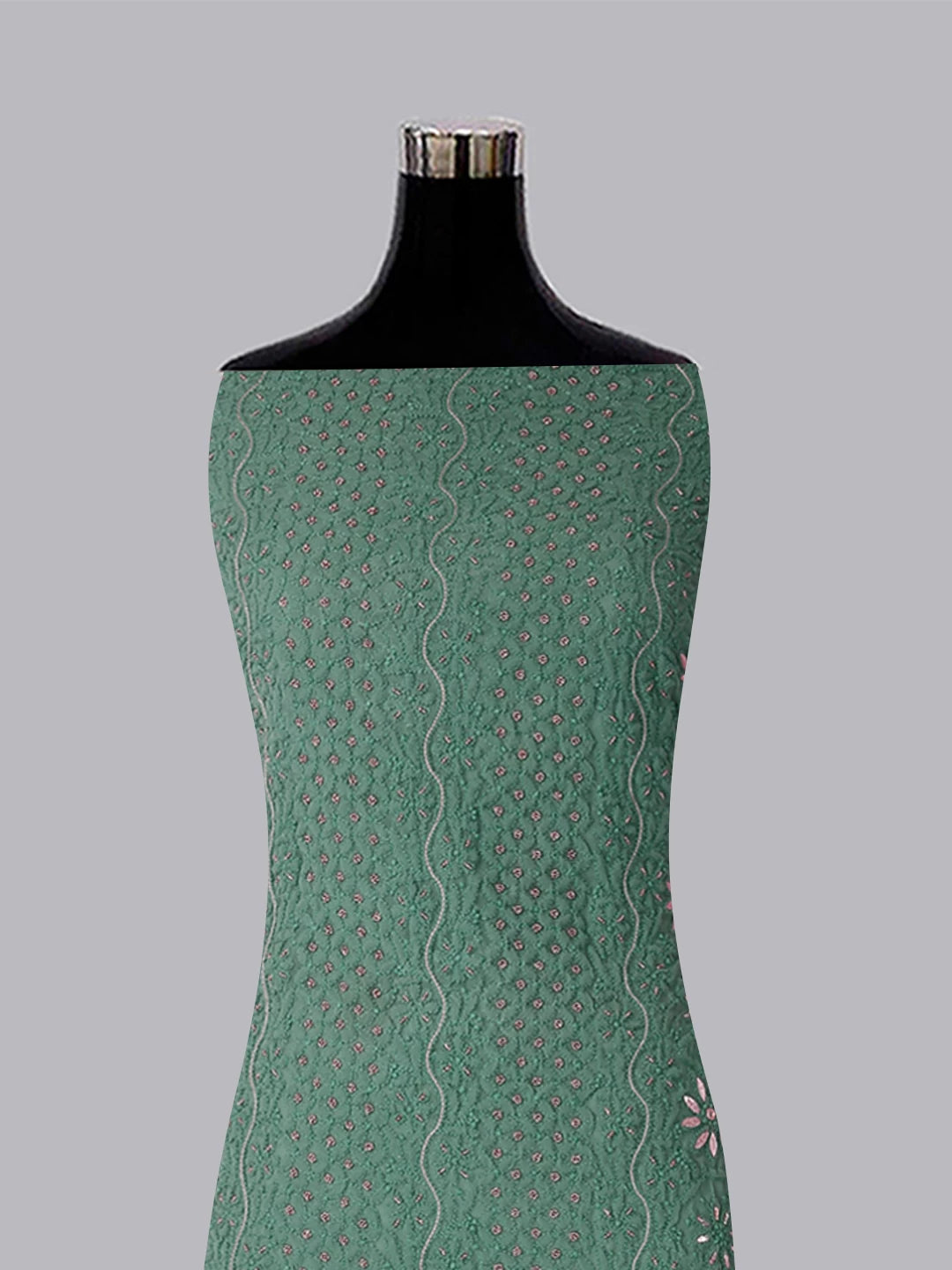 Ada Hand Embroidered Dark Pine Green Georgette Lucknowi Chikankari Unstitched Suit Piece With Gotapatti 01A391206