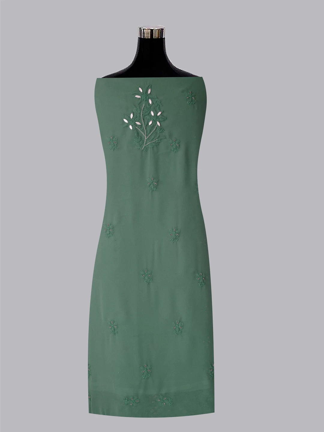 Ada Hand Embroidered Dark Pine Green Georgette Lucknowi Chikankari Unstitched Suit Piece With Gotapatti 01A391206