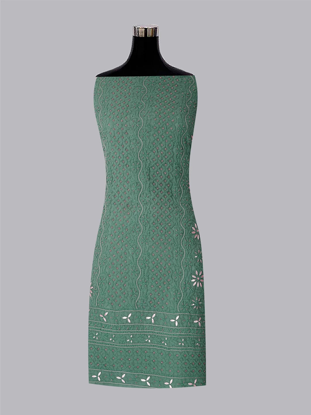 Ada Hand Embroidered Dark Pine Green Georgette Lucknowi Chikankari Unstitched Suit Piece With Gotapatti 01A391206