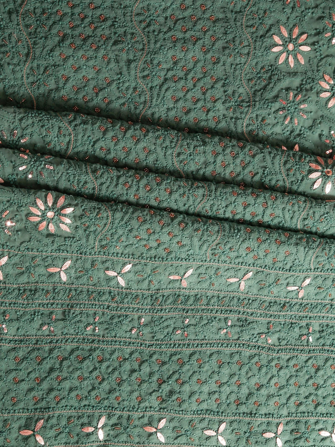 Ada Hand Embroidered Dark Pine Green Georgette Lucknowi Chikankari Unstitched Suit Piece With Gotapatti 01A391206