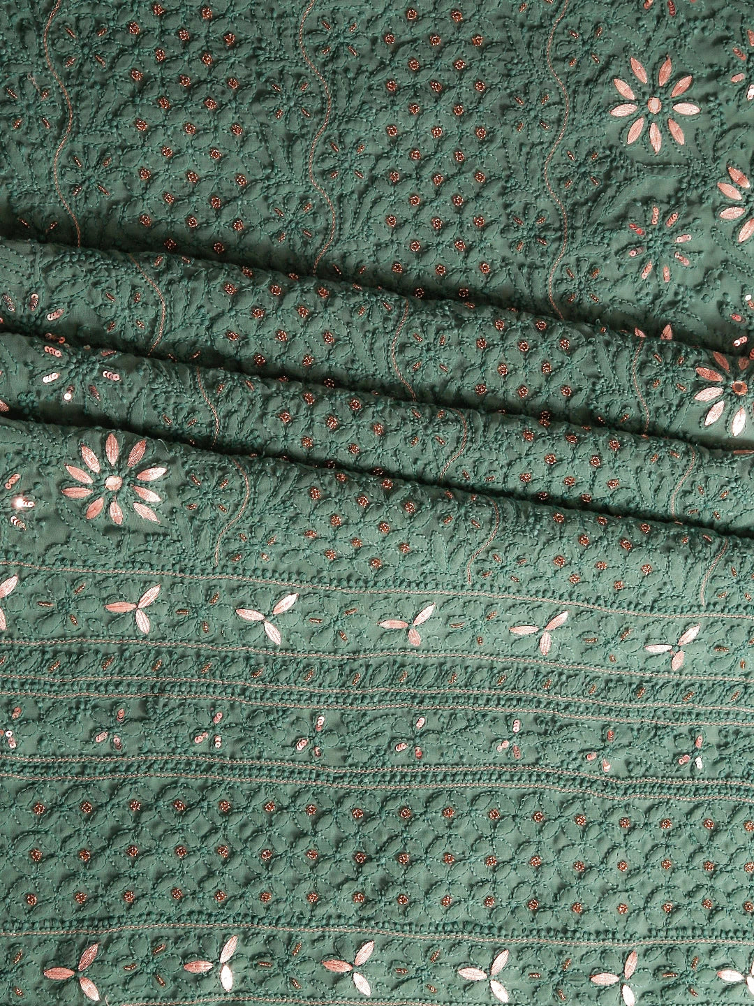 Ada Hand Embroidered Dark Pine Green Georgette Lucknowi Chikankari Unstitched Suit Piece With Gotapatti 01A391206