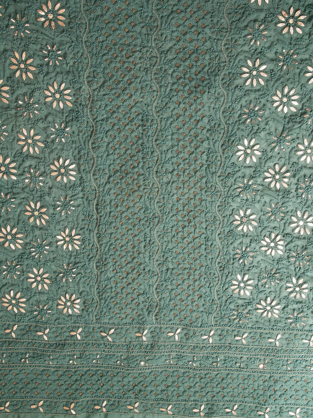 Ada Hand Embroidered Dark Pine Green Georgette Lucknowi Chikankari Unstitched Suit Piece With Gotapatti 01A391206