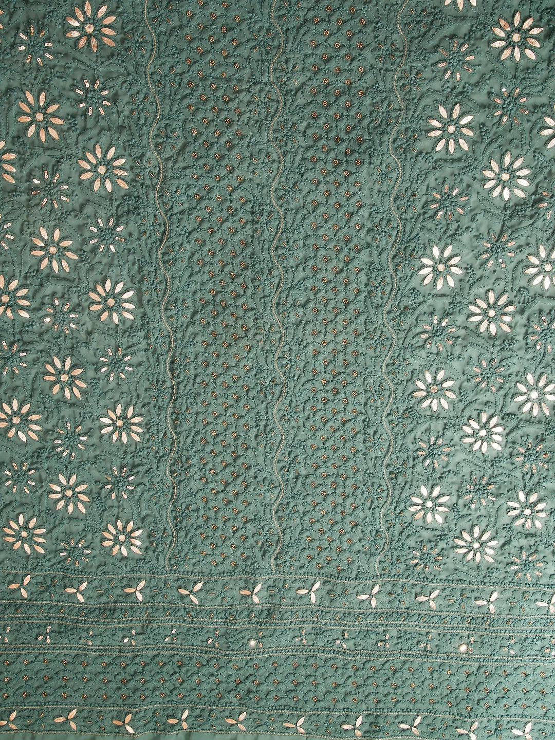 Ada Hand Embroidered Dark Pine Green Georgette Lucknowi Chikankari Unstitched Suit Piece With Gotapatti 01A391206