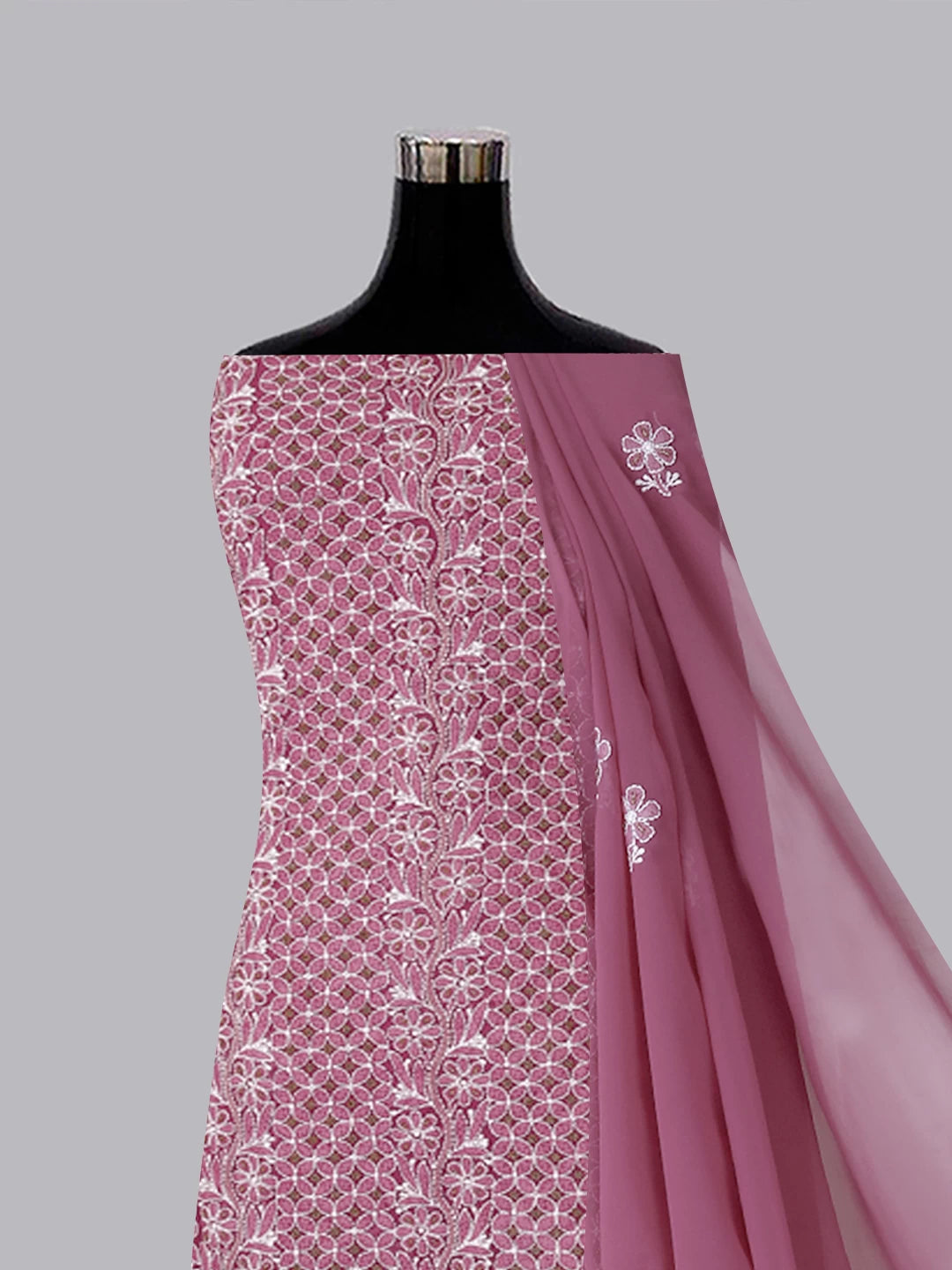 Ada Hand Embroidered Mauve Georgette Lucknowi Chikankari Unstitched Suit Piece With Gotapatti Work 01A391198