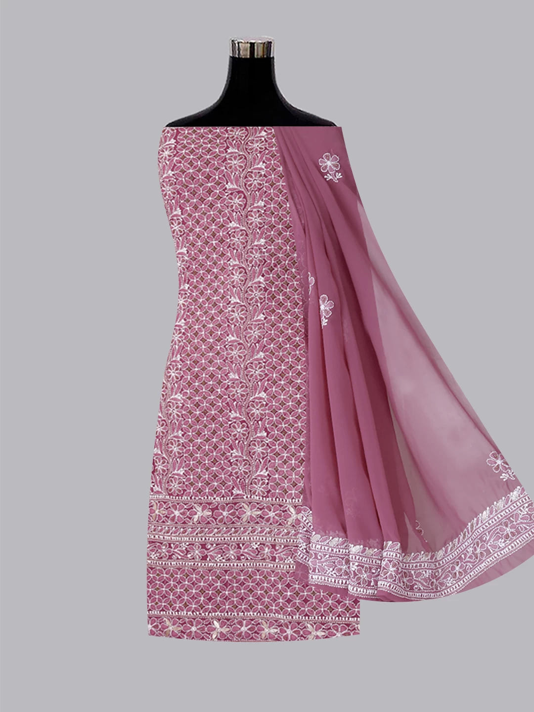 Ada Hand Embroidered Mauve Georgette Lucknowi Chikankari Unstitched Suit Piece With Gotapatti Work 01A391198