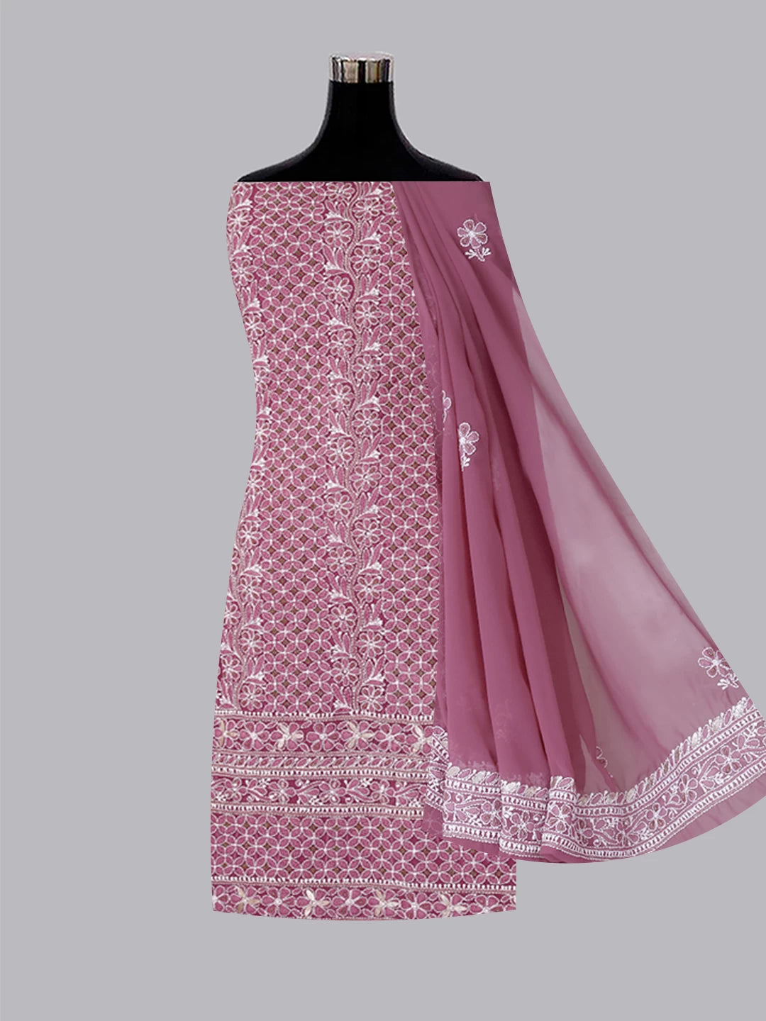 Ada Hand Embroidered Mauve Georgette Lucknowi Chikankari Unstitched Suit Piece With Gotapatti Work 01A391198