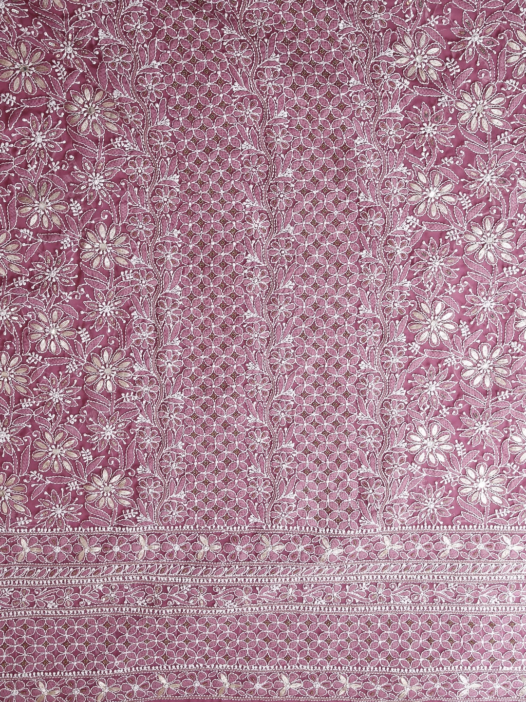 Ada Hand Embroidered Mauve Georgette Lucknowi Chikankari Unstitched Suit Piece With Gotapatti Work 01A391198