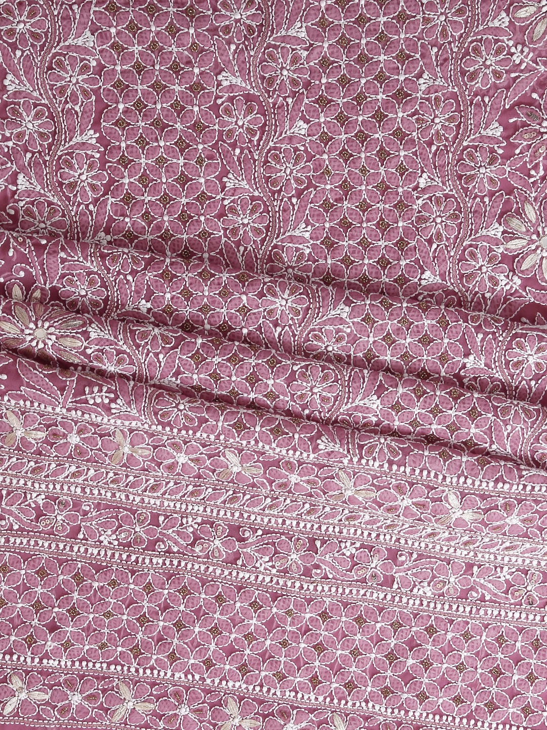 Ada Hand Embroidered Mauve Georgette Lucknowi Chikankari Unstitched Suit Piece With Gotapatti Work 01A391198
