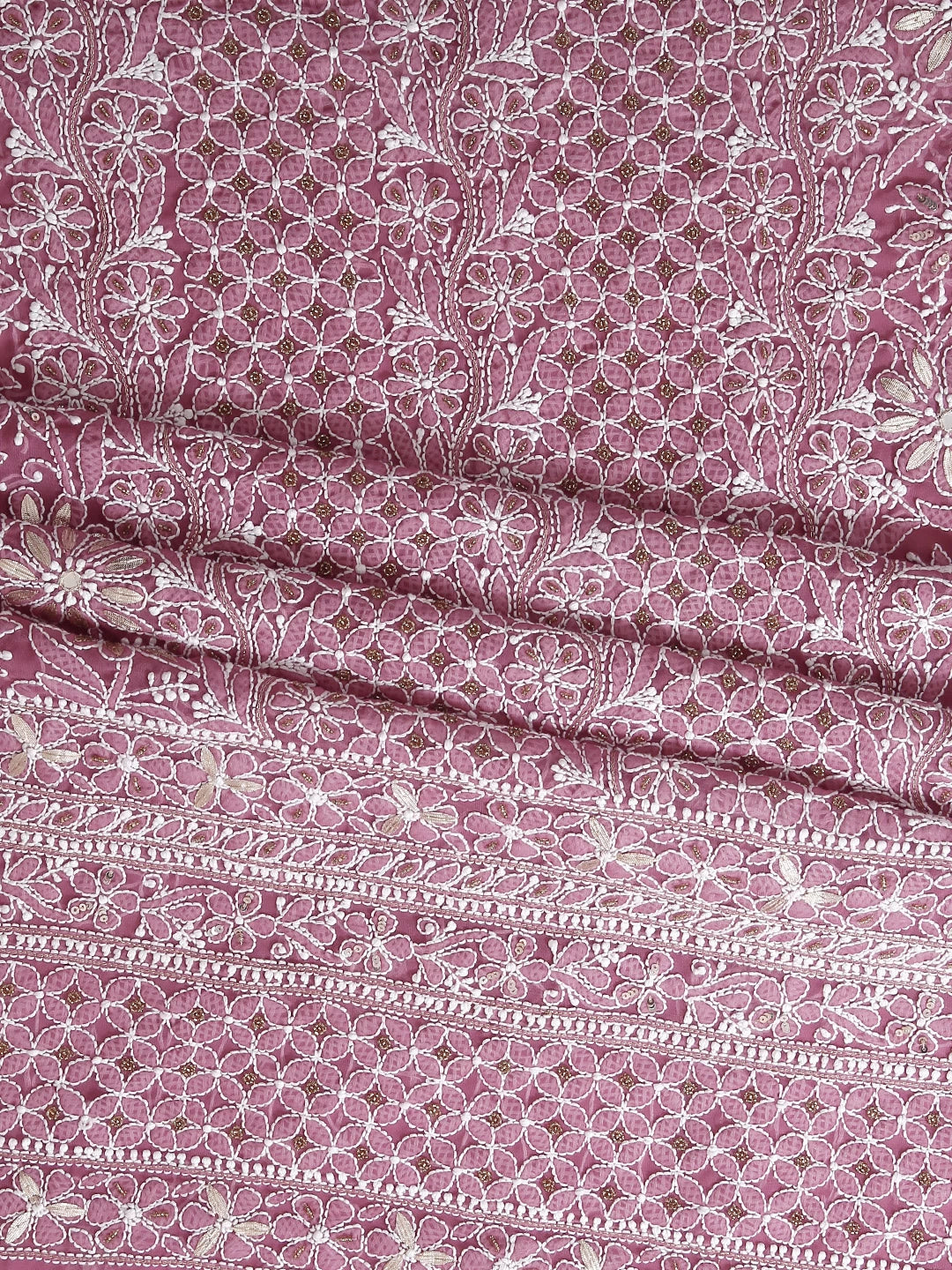 Ada Hand Embroidered Mauve Georgette Lucknowi Chikankari Unstitched Suit Piece With Gotapatti Work 01A391198