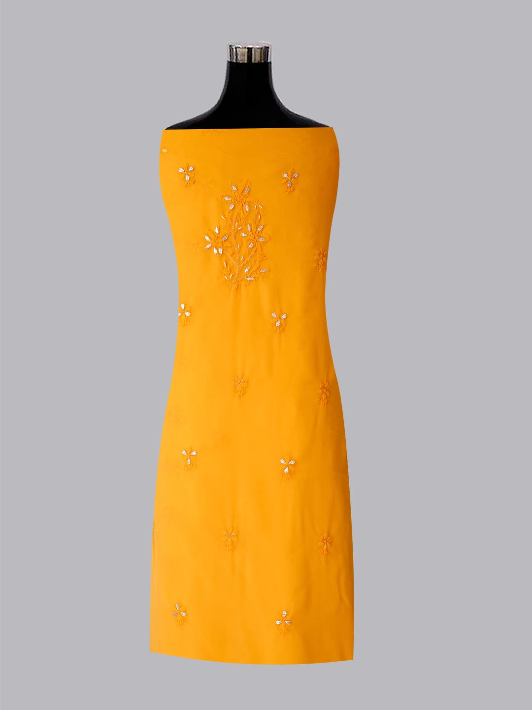 Ada Hand Embroidered Yellow Georgette Lucknowi Chikankari Unstitched Suit Piece With Gotapatti Work 01A409099