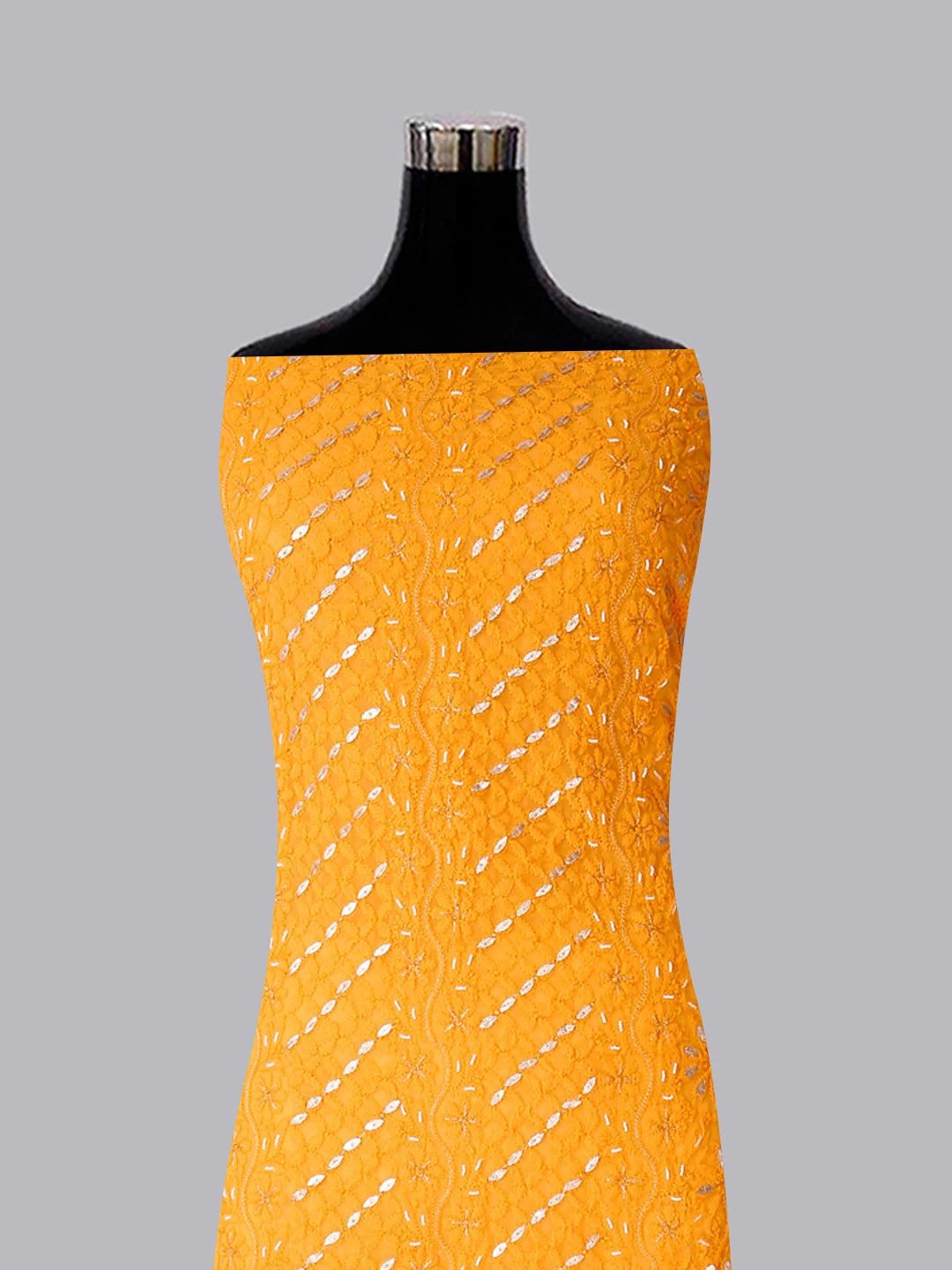 Ada Hand Embroidered Yellow Georgette Lucknowi Chikankari Unstitched Suit Piece With Gotapatti Work 01A409099
