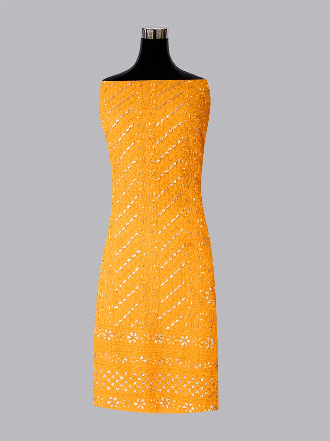 Ada Hand Embroidered Yellow Georgette Lucknowi Chikankari Unstitched Suit Piece With Gotapatti Work 01A409099
