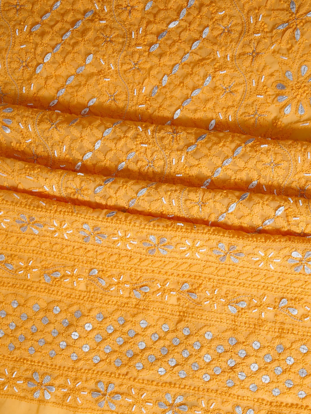 Ada Hand Embroidered Yellow Georgette Lucknowi Chikankari Unstitched Suit Piece With Gotapatti Work 01A409099