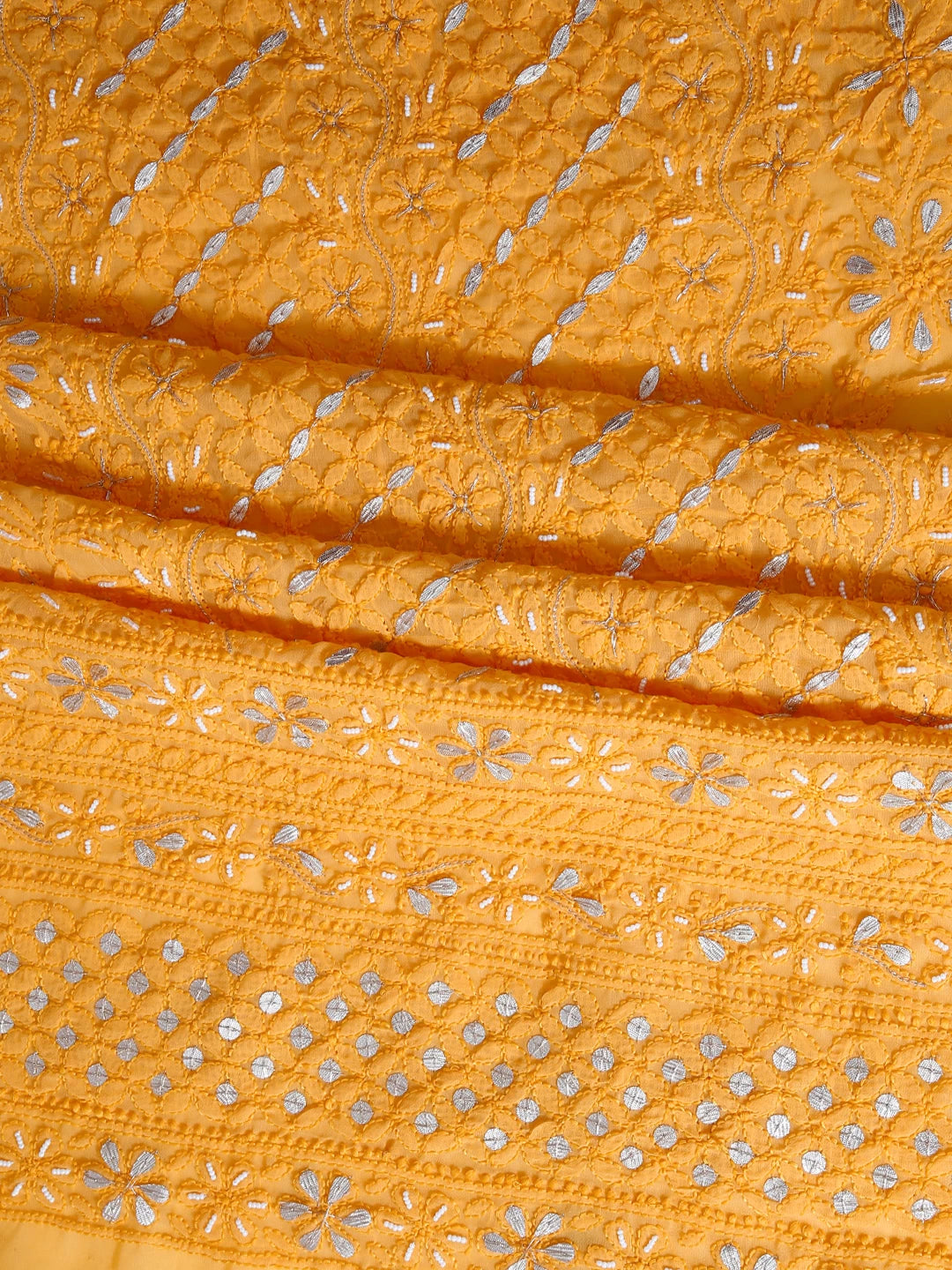Ada Hand Embroidered Yellow Georgette Lucknowi Chikankari Unstitched Suit Piece With Gotapatti Work 01A409099