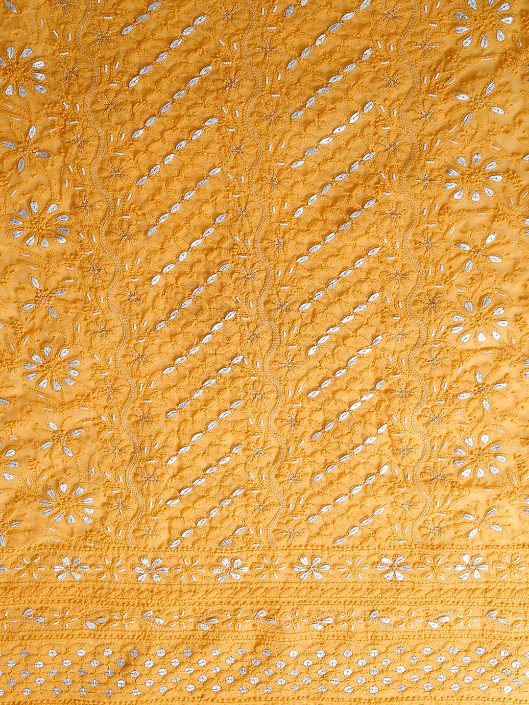 Ada Hand Embroidered Yellow Georgette Lucknowi Chikankari Unstitched Suit Piece With Gotapatti Work 01A409099