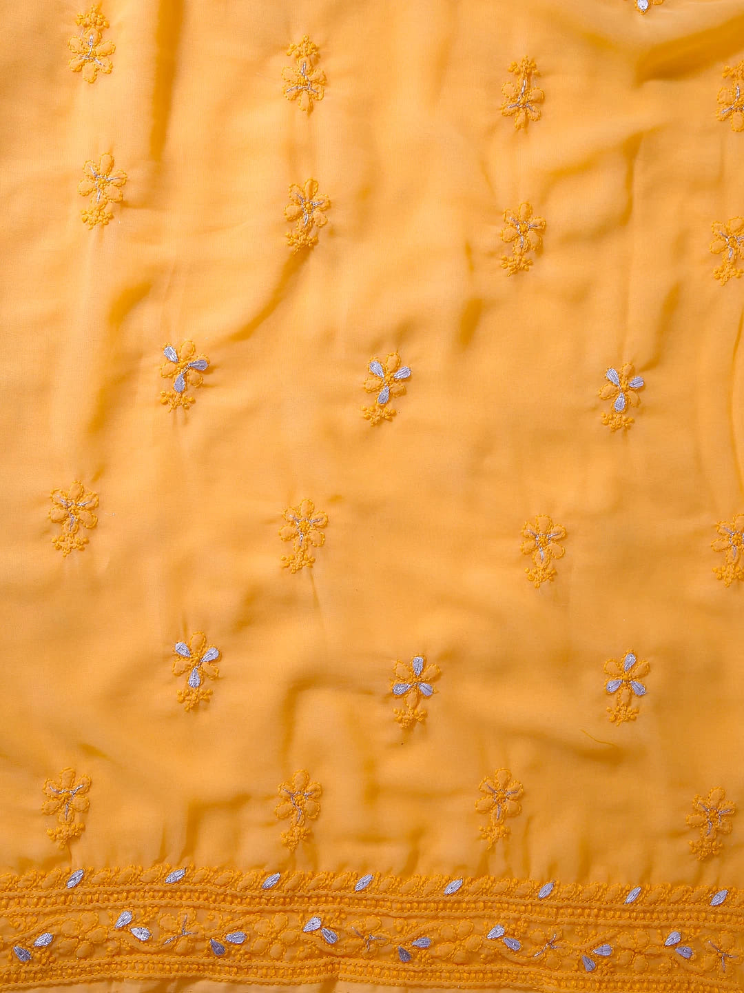 Ada Hand Embroidered Yellow Georgette Lucknowi Chikankari Unstitched Suit Piece With Gotapatti Work 01A409099