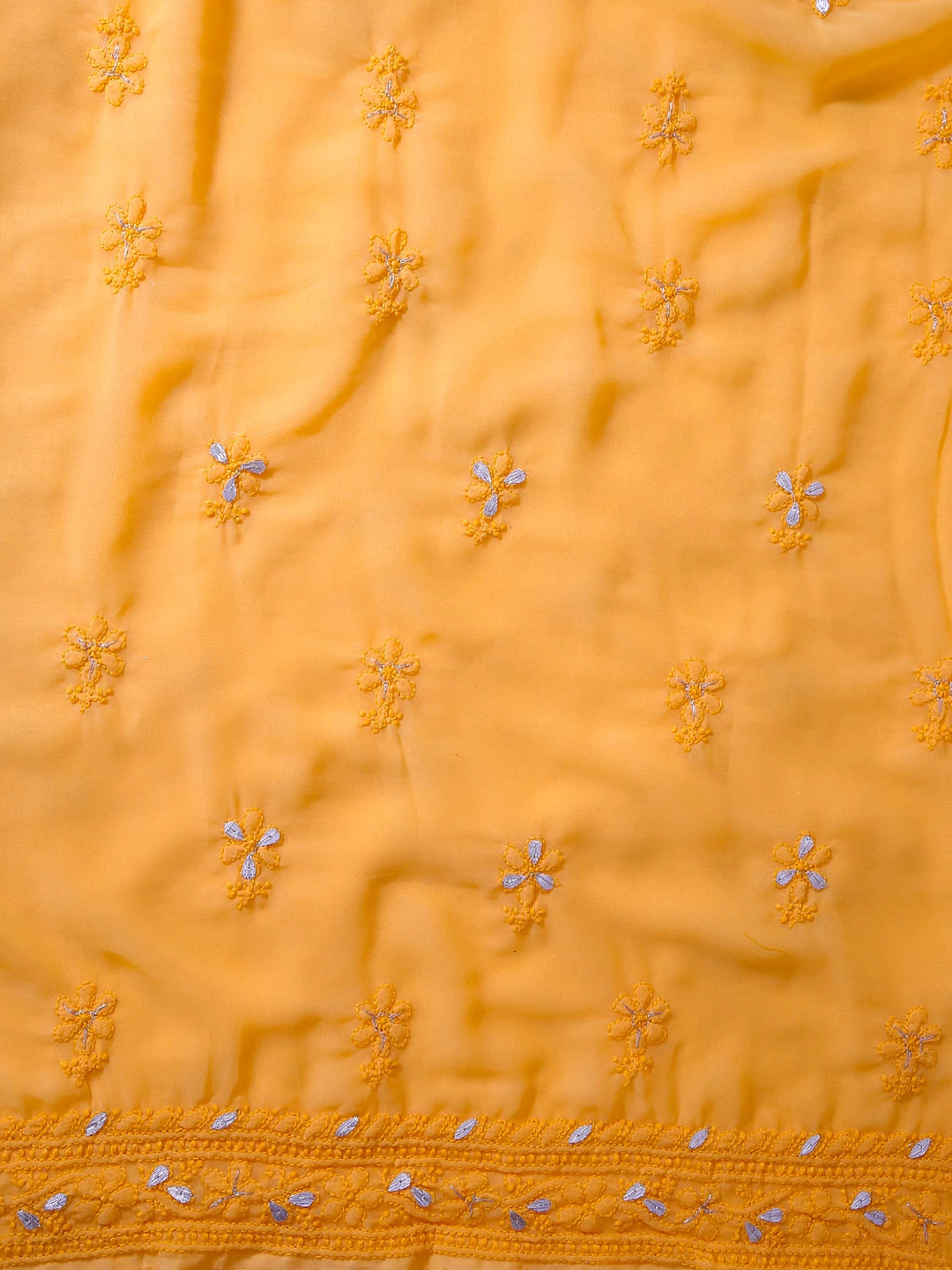 Ada Hand Embroidered Yellow Georgette Lucknowi Chikankari Unstitched Suit Piece With Gotapatti Work 01A409099