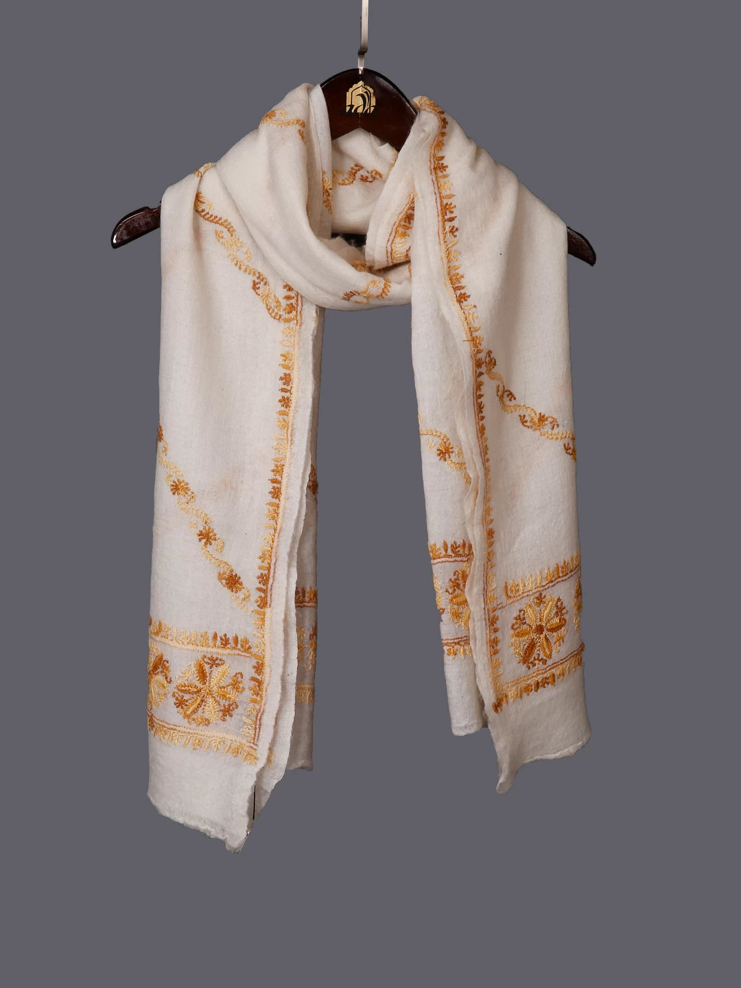 Ada Hand Embroidered Ivory White Pashmina Lucknowi Chikankari Stole 01A125934