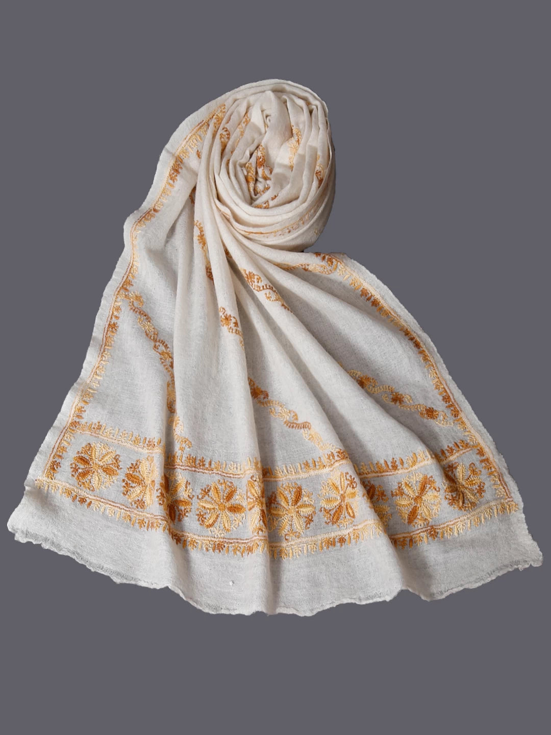 Ada Hand Embroidered Ivory White Pashmina Lucknowi Chikankari Stole 01A125934
