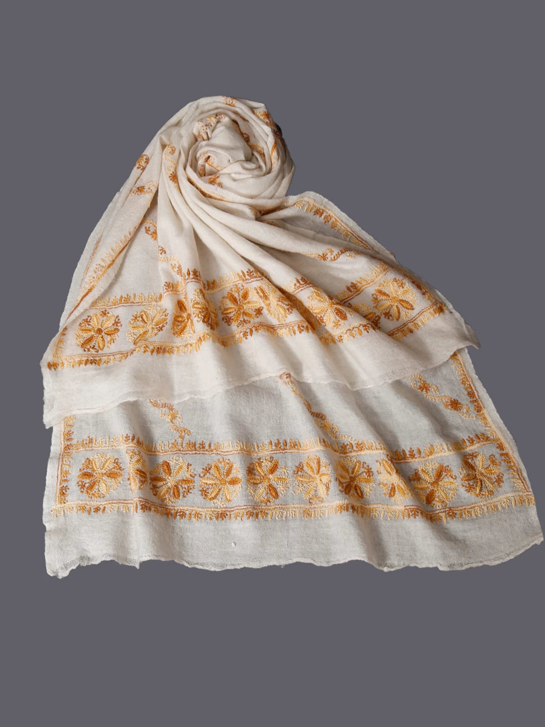 Ada Hand Embroidered Ivory White Pashmina Lucknowi Chikankari Stole 01A125934