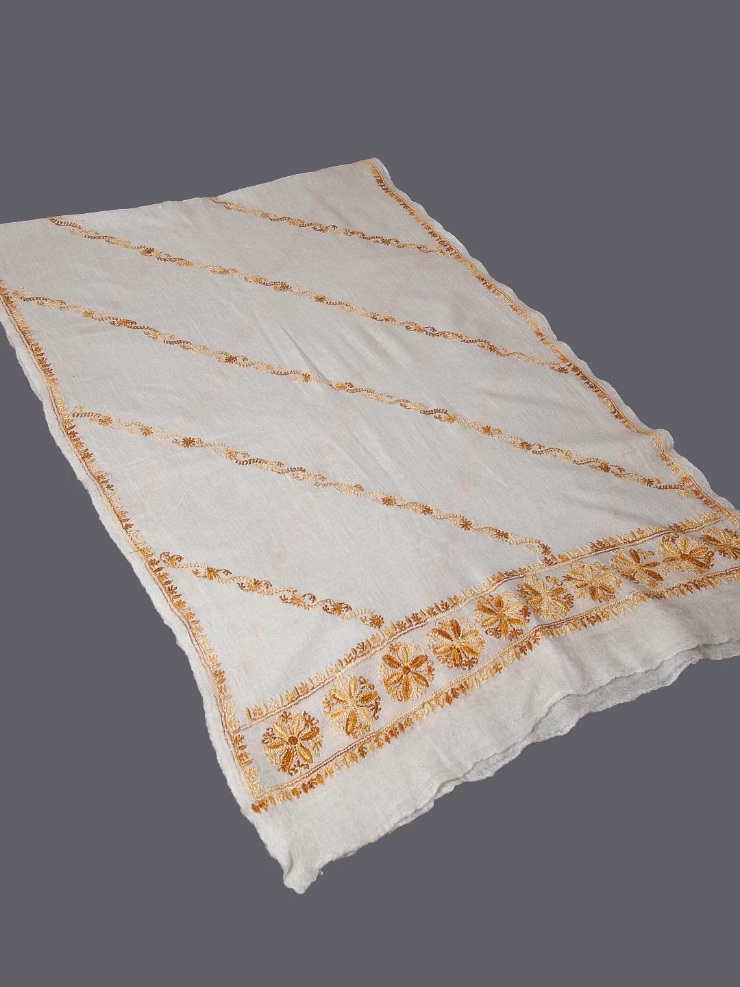 Ada Hand Embroidered Ivory White Pashmina Lucknowi Chikankari Stole 01A125934