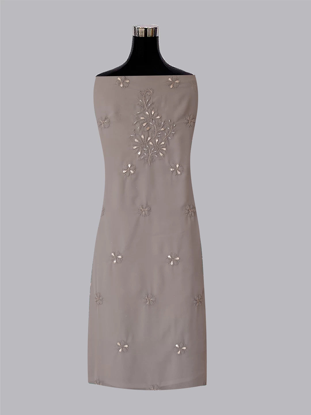 Ada Hand Embroidered Grey Georgette Lucknowi Chikankari Unstitched Suit Piece With Gotapatti Work 01A409094