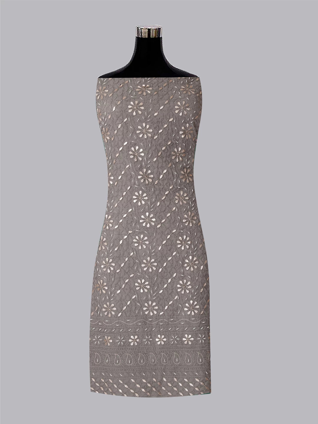 Ada Hand Embroidered Grey Georgette Lucknowi Chikankari Unstitched Suit Piece With Gotapatti Work 01A409094
