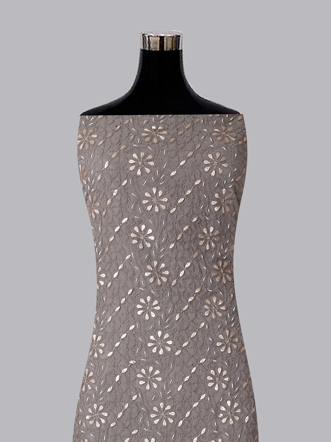 Ada Hand Embroidered Grey Georgette Lucknowi Chikankari Unstitched Suit Piece With Gotapatti Work 01A409094
