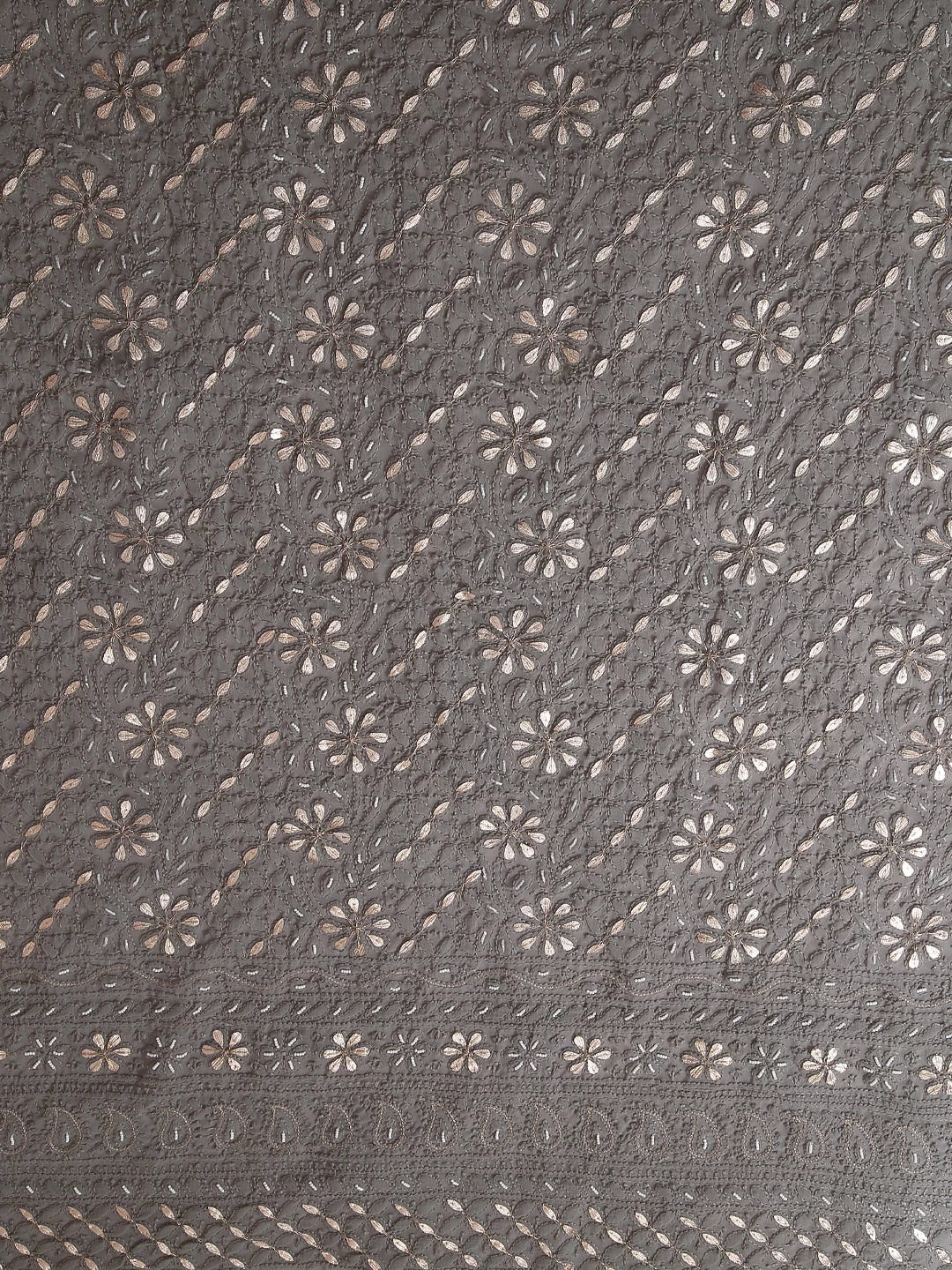 Ada Hand Embroidered Grey Georgette Lucknowi Chikankari Unstitched Suit Piece With Gotapatti Work 01A409094
