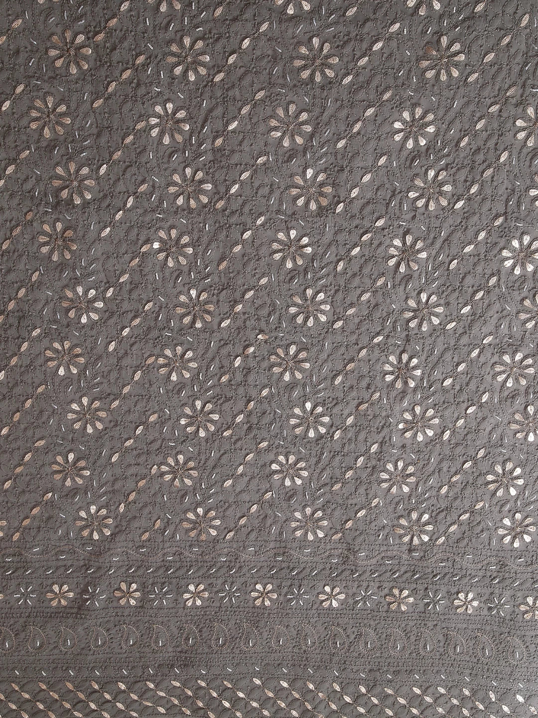 Ada Hand Embroidered Grey Georgette Lucknowi Chikankari Unstitched Suit Piece With Gotapatti Work 01A409094