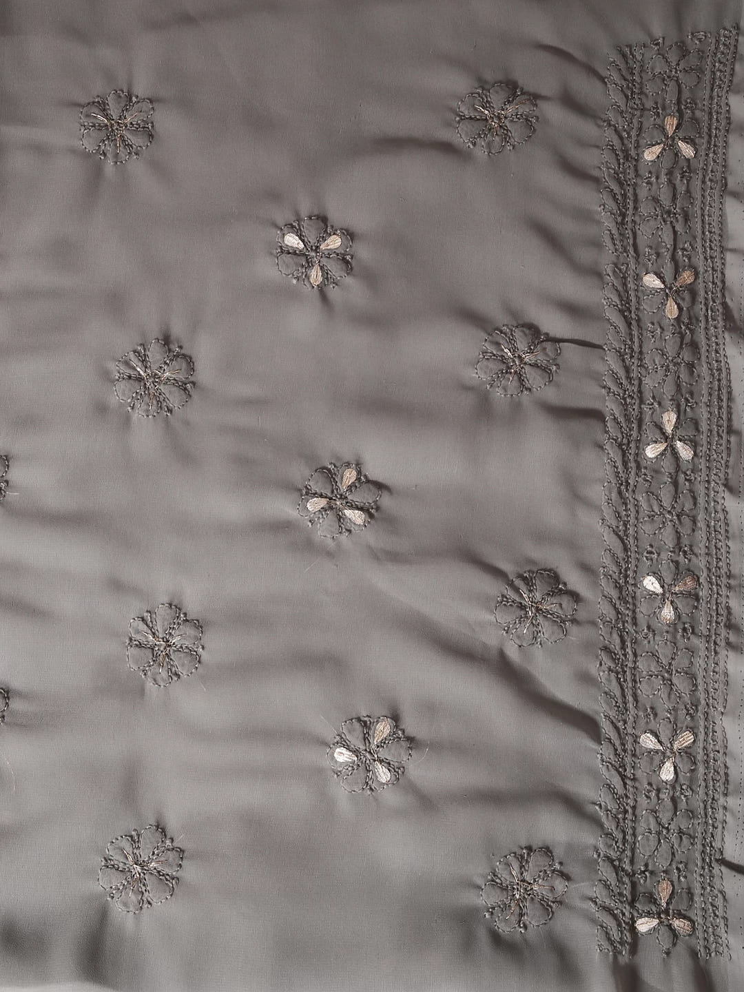 Ada Hand Embroidered Grey Georgette Lucknowi Chikankari Unstitched Suit Piece With Gotapatti Work 01A409094