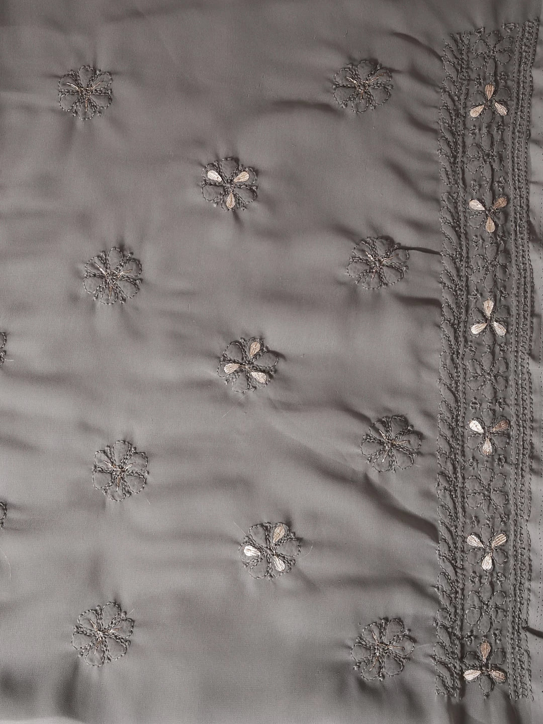 Ada Hand Embroidered Grey Georgette Lucknowi Chikankari Unstitched Suit Piece With Gotapatti Work 01A409094
