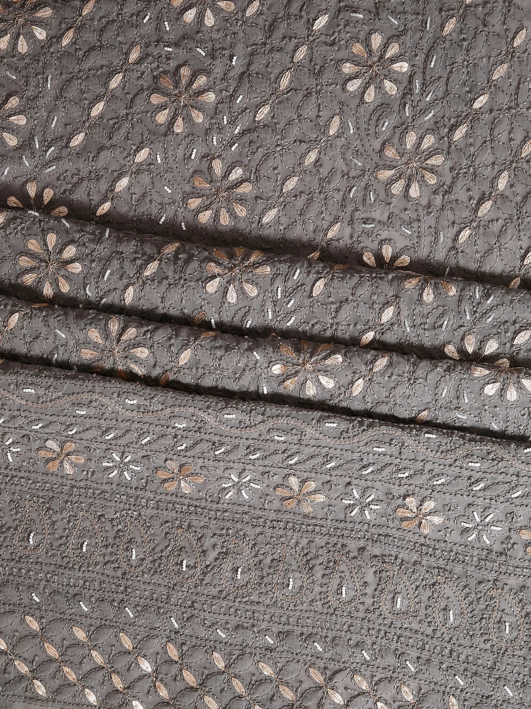 Ada Hand Embroidered Grey Georgette Lucknowi Chikankari Unstitched Suit Piece With Gotapatti Work 01A409094