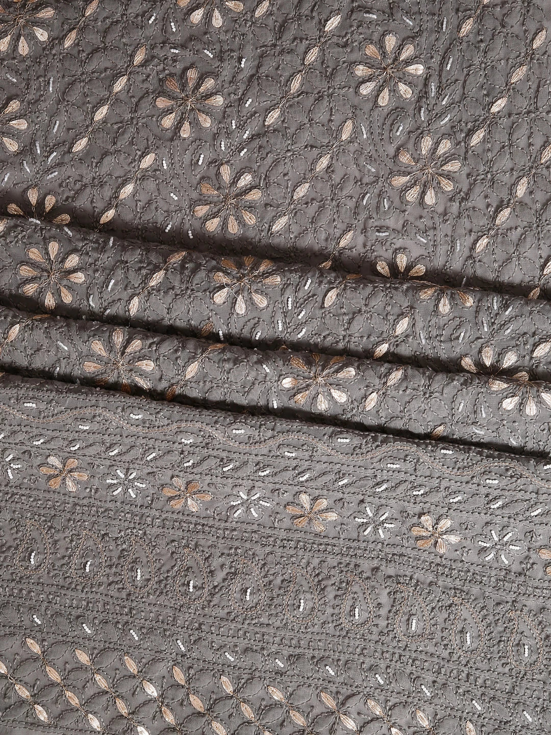 Ada Hand Embroidered Grey Georgette Lucknowi Chikankari Unstitched Suit Piece With Gotapatti Work 01A409094