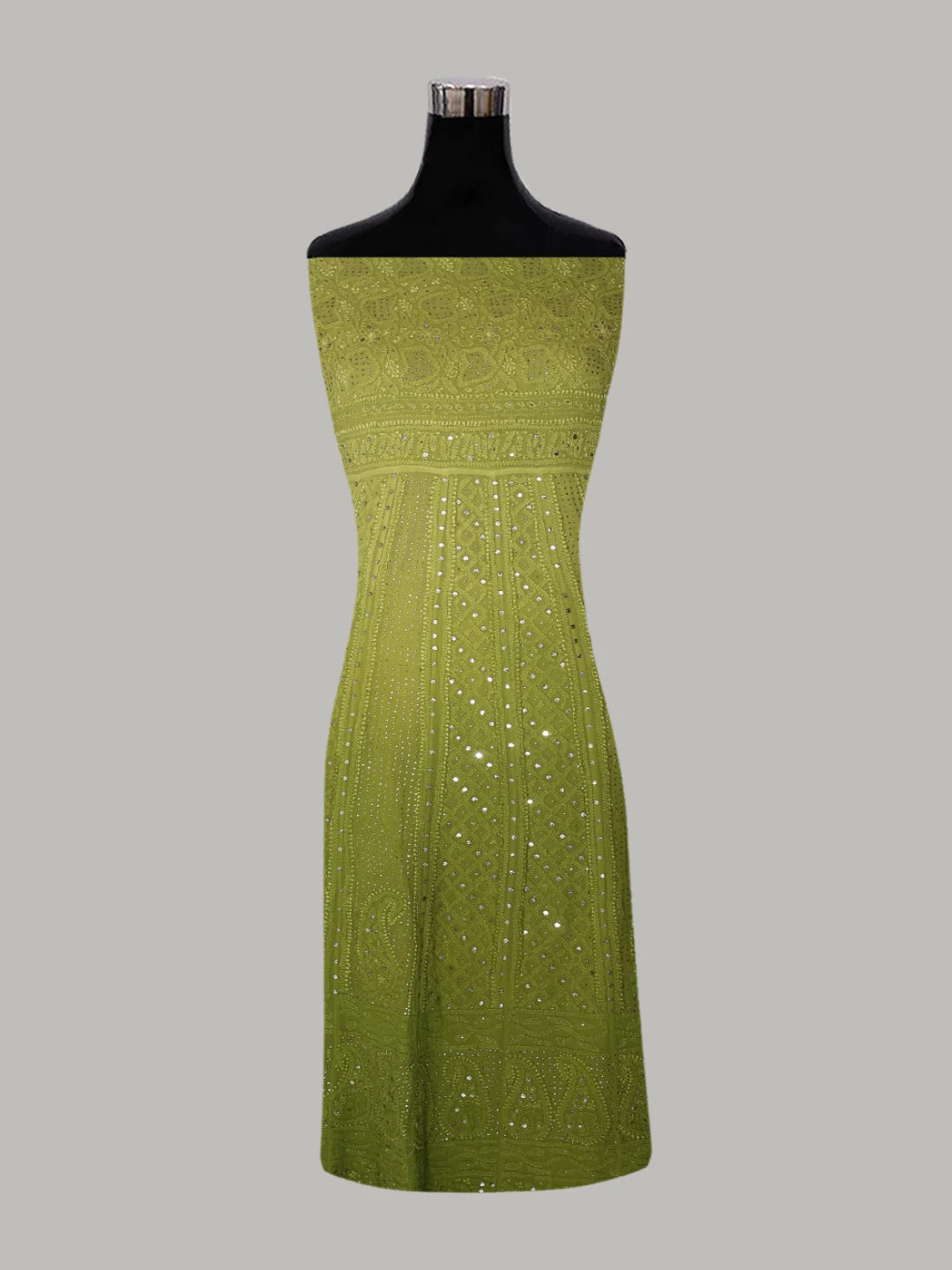 Ada Hand Embroidered Green Ombre Shade Georgette Lucknowi Chikankari Semi-Stitched Anarkali Kurta Dupatta Set With Mukaish Work 01A304813