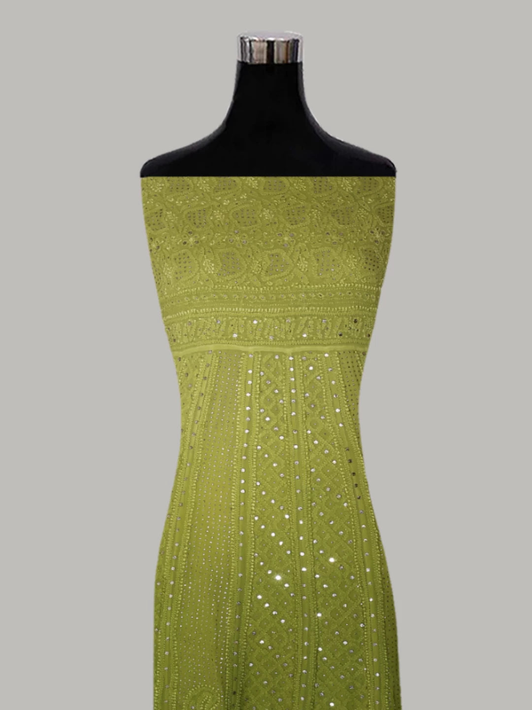 Ada Hand Embroidered Green Ombre Shade Georgette Lucknowi Chikankari Semi-Stitched Anarkali Kurta Dupatta Set With Mukaish Work 01A304813