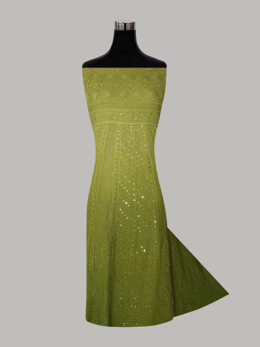 Ada Hand Embroidered Green Ombre Shade Georgette Lucknowi Chikankari Semi-Stitched Anarkali Kurta Dupatta Set With Mukaish Work 01A304813