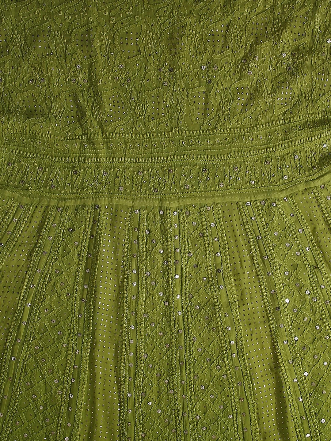 Ada Hand Embroidered Green Ombre Shade Georgette Lucknowi Chikankari Semi-Stitched Anarkali Kurta Dupatta Set With Mukaish Work 01A304813