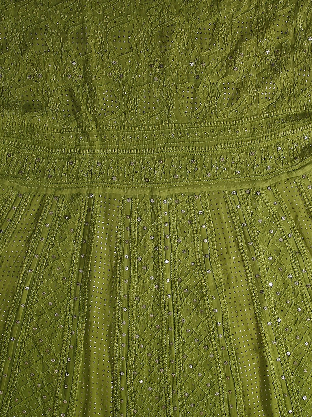 Ada Hand Embroidered Green Ombre Shade Georgette Lucknowi Chikankari Semi-Stitched Anarkali Kurta Dupatta Set With Mukaish Work 01A304813