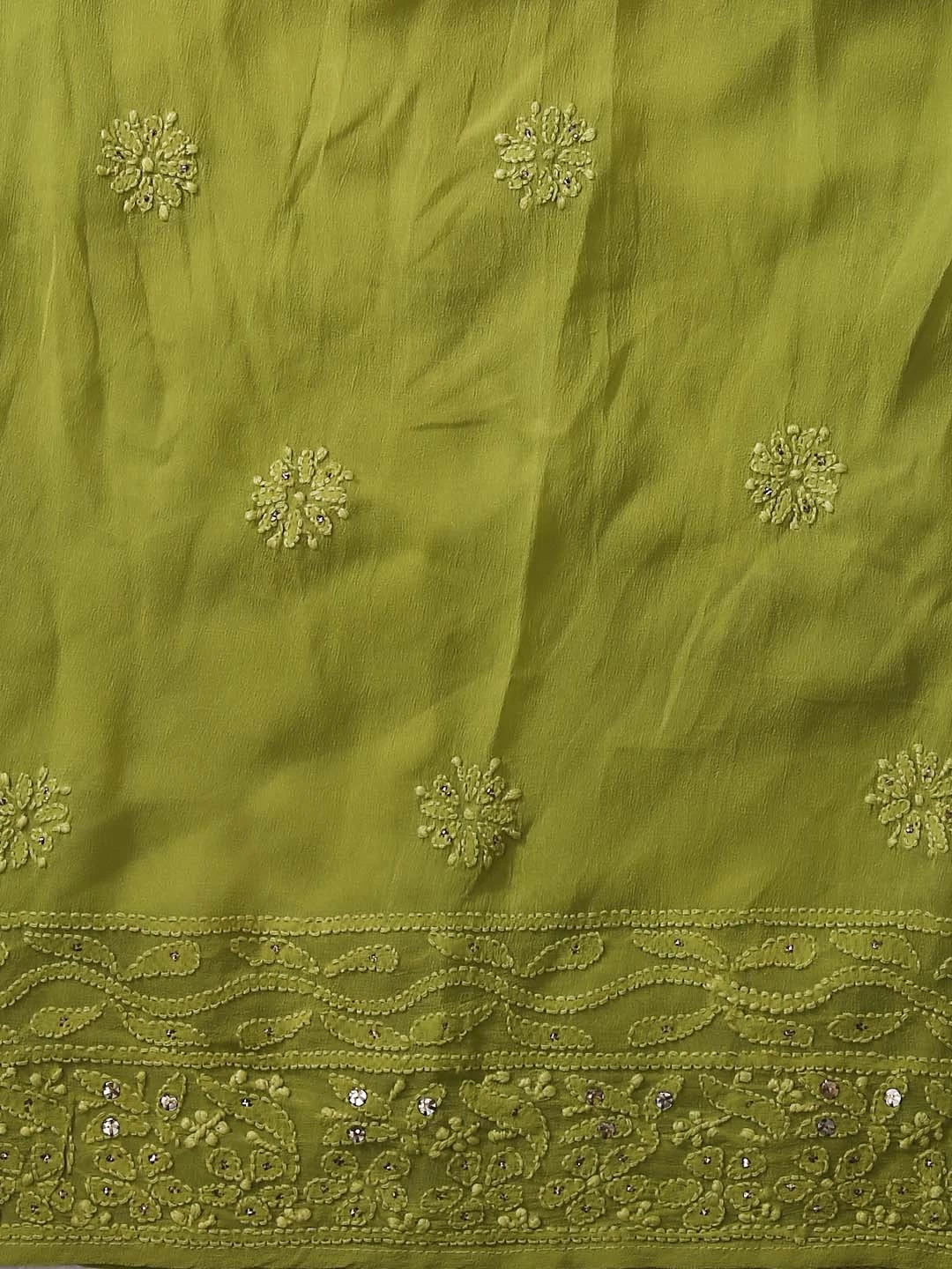 Ada Hand Embroidered Green Ombre Shade Georgette Lucknowi Chikankari Semi-Stitched Anarkali Kurta Dupatta Set With Mukaish Work 01A304813