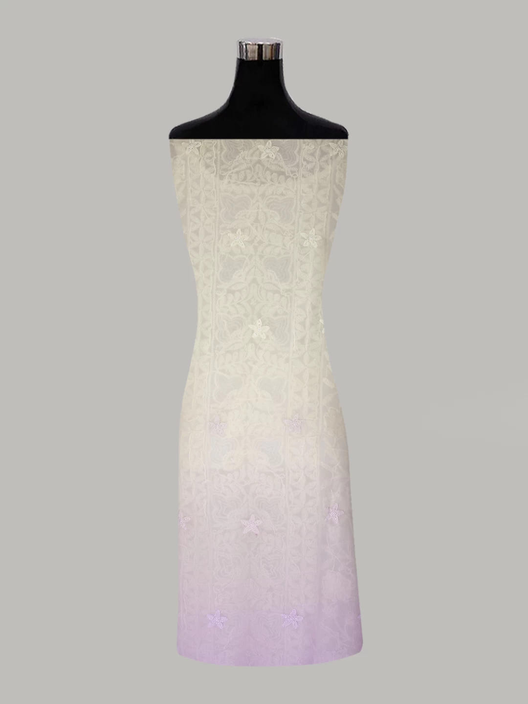 Ada Hand Embroidered Dual shade of Lilac And Lemon Viscose Georgette Lucknowi Chikankari Unstitched Kurta Dupatta Set With Pearl Work 01A405170