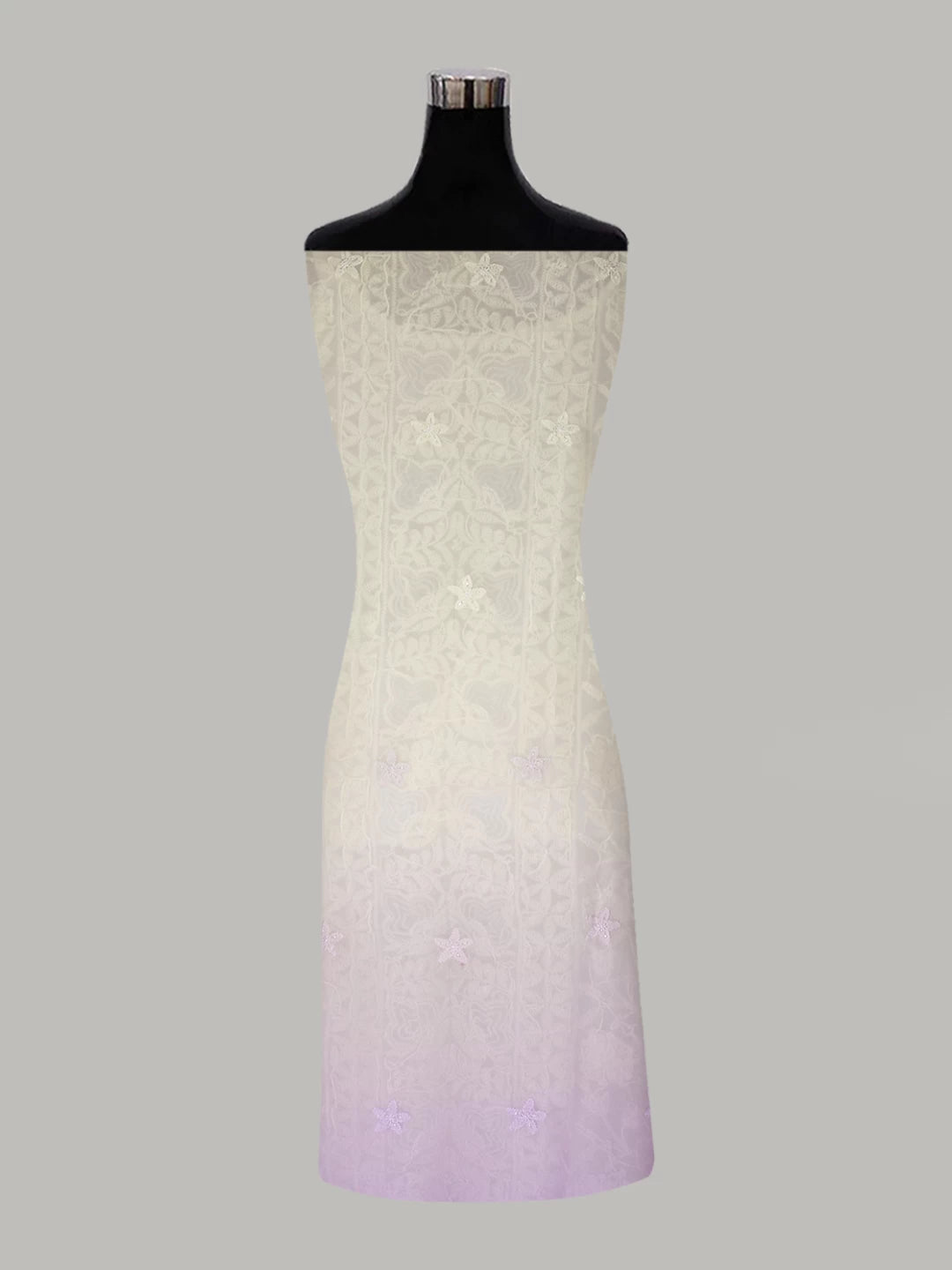 Ada Hand Embroidered Dual shade of Lilac And Lemon Viscose Georgette Lucknowi Chikankari Unstitched Kurta Dupatta Set With Pearl Work 01A405170