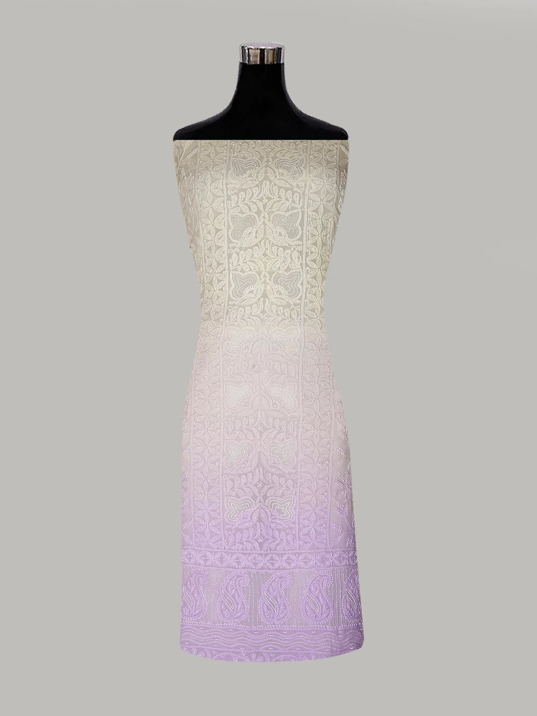 Ada Hand Embroidered Dual shade of Lilac And Lemon Viscose Georgette Lucknowi Chikankari Unstitched Kurta Dupatta Set With Pearl Work 01A405170